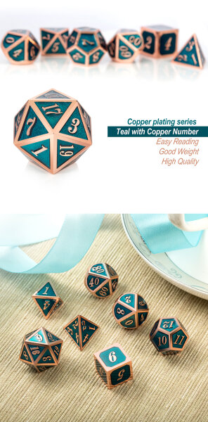 Metal &amp; Enamel Dice Set (7) Teal &amp; Copper