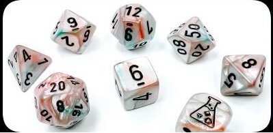 Lustrous Polyhedral Sea Shell/black Luminary 7-Die Set (with bonus die)