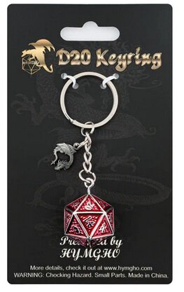 D20 Keychain with Dragon Charm Behemoth Blood on Gun Metal