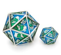 Solid Metal Dragon Chonk D20 Silver with Green &amp; Blue...