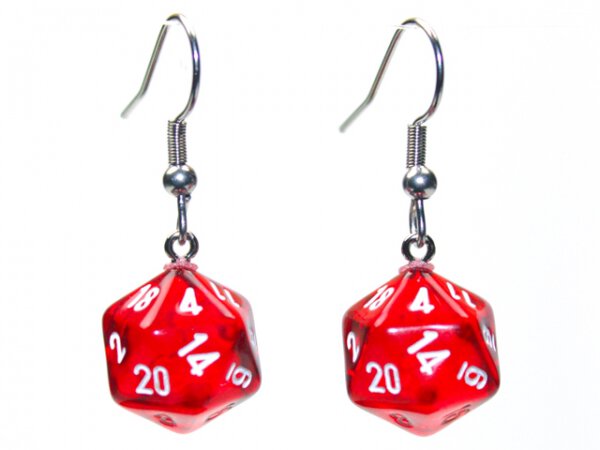 Hook Earrings Translucent Red Mini D20 Pair