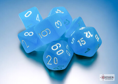 Frosted&trade; Mini-Polyhedral Caribbean Blue&trade;/white 7-Die Set