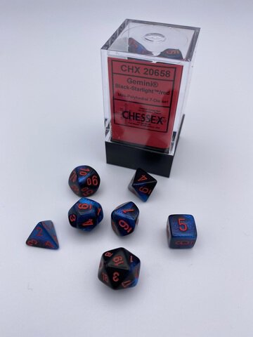 Gemini&reg; Mini-Polyhedral Black-Starlight&trade;/red 7-Die Set