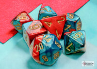 Gemini&reg; Mini-Polyhedral Red-Teal/gold 7-Die Set