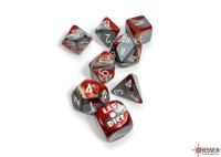 Lab Dice: Gemini Red-Steel/white Polyhedral 7-Dice Set (with bonus die)