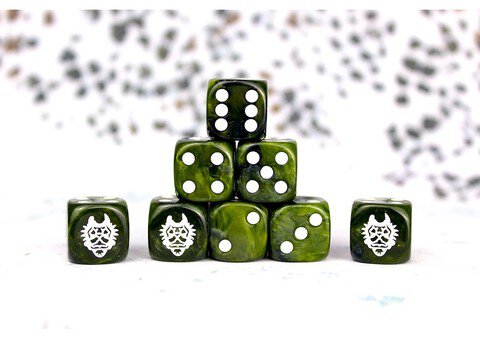 Wadrhun Faction Dice on Green swirl Dice