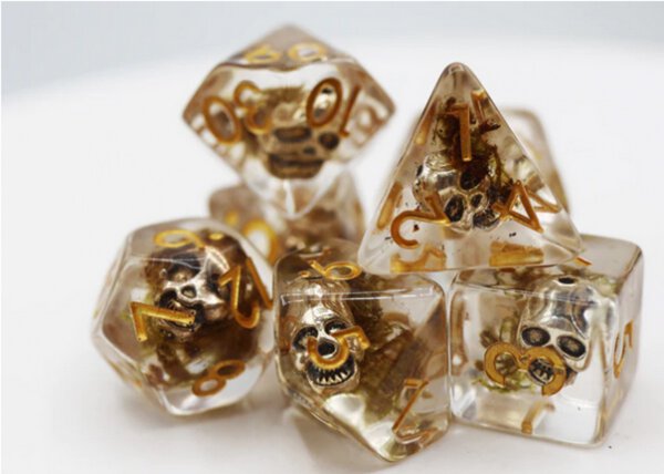 Silver Pirate Skull RPG Dice Set (7)