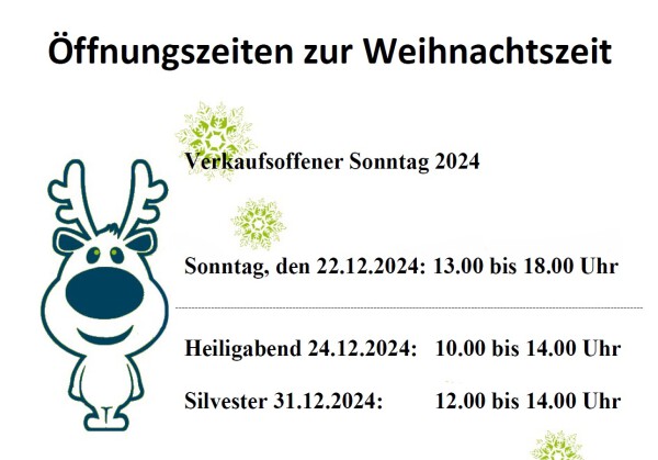 &Ouml;ffnungszeiten zur Weihnachtszeit